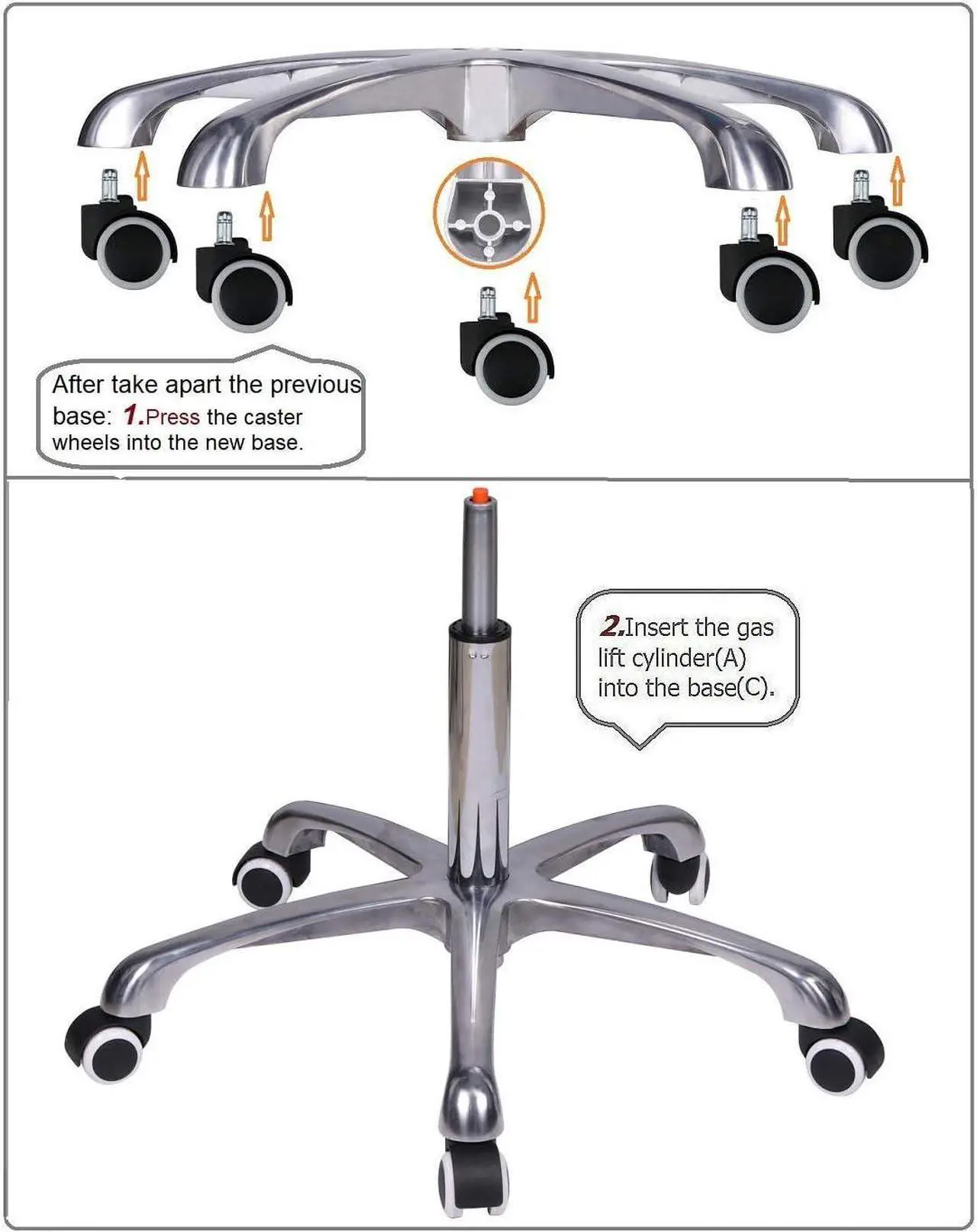 Alt view image 6 of 7 - Kaleurrier Chair Stool Base,Office Chair Replacement Parts,Reinforced Sturdy Aluminum 5 Legs Base,Heavy Duty Holds up 400 lbs,in Universal Standard Size - 25.2 inches