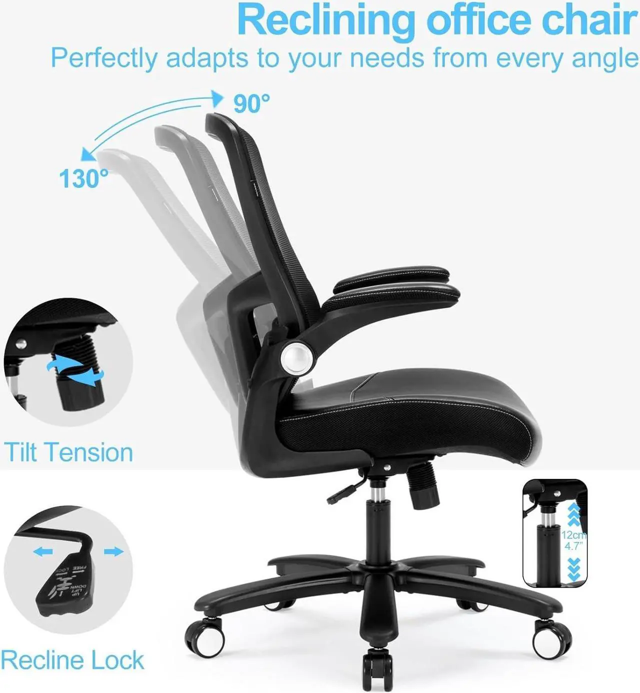 Alt view image 6 of 6 - Office Chair, Ergonomic Desk Chair with Adjustable Lumbar Support, High Back Mesh Computer Chair with Heavy Duty Metal Base, Executive Chair for Home Office