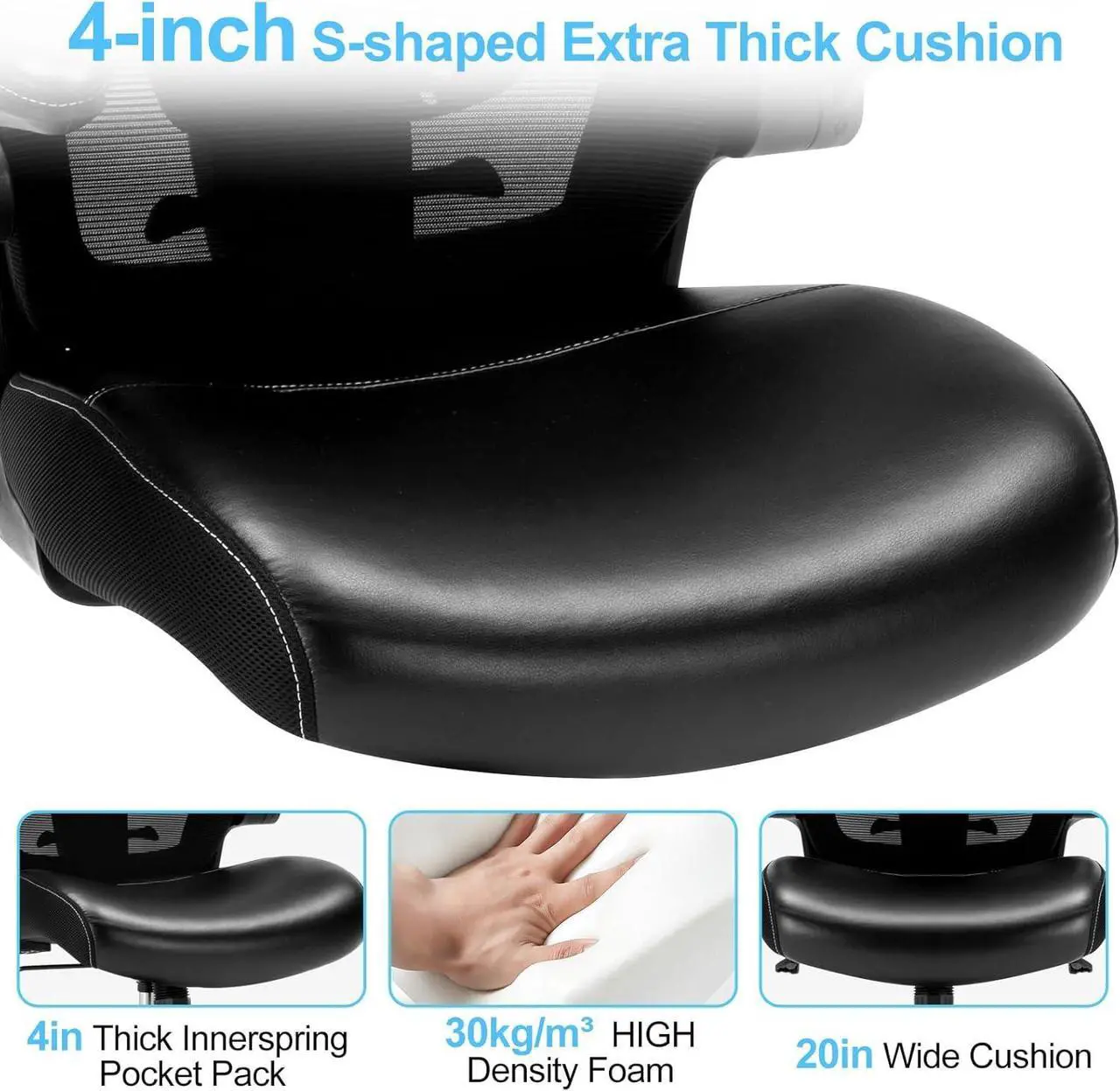 Alt view image 5 of 6 - Office Chair, Ergonomic Desk Chair with Adjustable Lumbar Support, High Back Mesh Computer Chair with Heavy Duty Metal Base, Executive Chair for Home Office