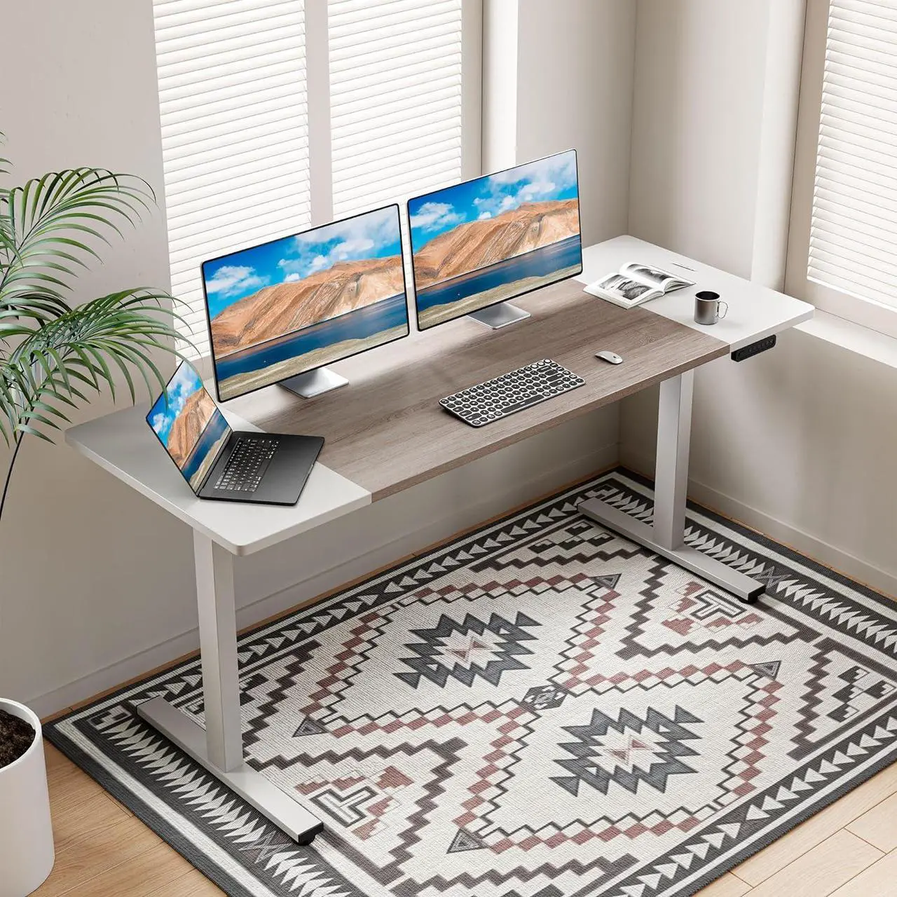 Alt view image 2 of 7 - SIAGO Electric Standing Desk Adjustable - 63 x 24 Inch Sit Stand up Desk with Cable Management - 3 Memory Preset Adjustable Height Desk Computer Home Office Desk