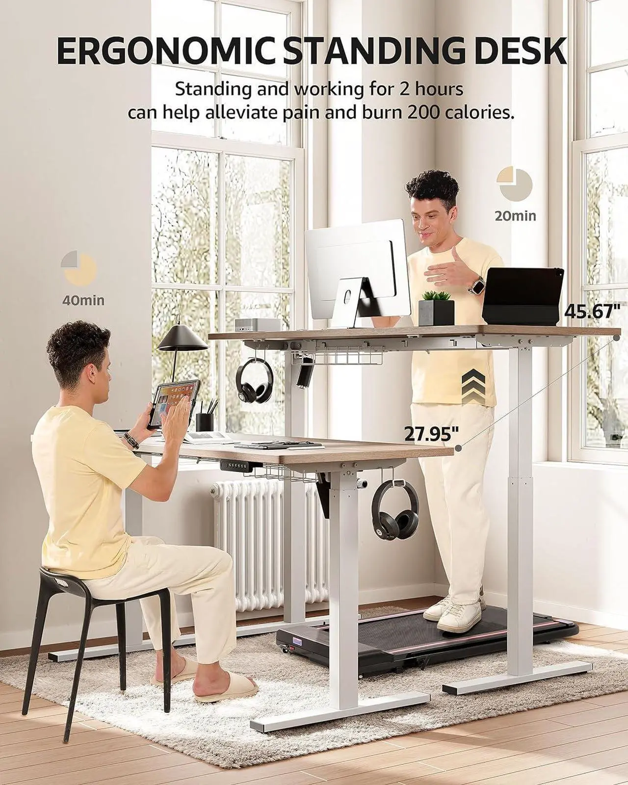 Alt view image 3 of 7 - SIAGO Electric Standing Desk Adjustable - 63 x 24 Inch Sit Stand up Desk with Cable Management - 3 Memory Preset Adjustable Height Desk Computer Home Office Desk