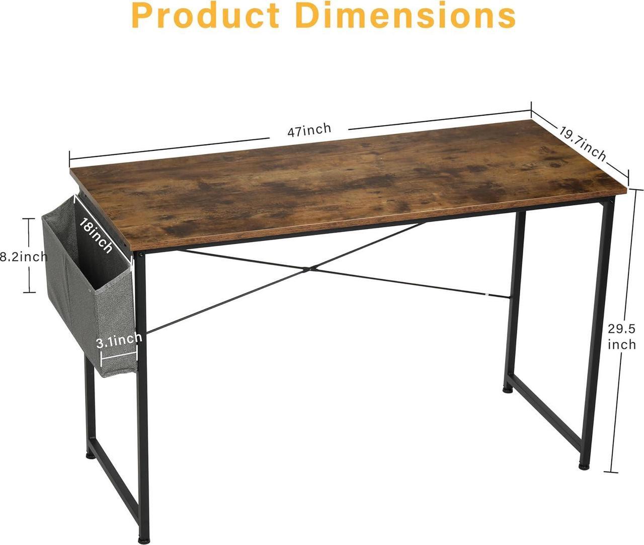 Alt view image 3 of 6 - YSSOA Computer Desk, Modern Simple Style Desk for Home Office, Study Student Writing Desk, Vintage Wooden Desk, Brown, 40 Inch