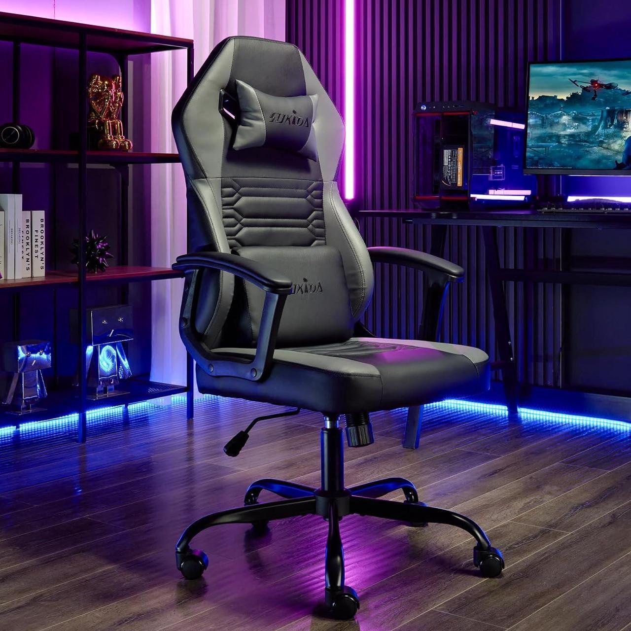 Alt view image 2 of 7 - Ergonomic Gaming Chair, High Back Pc Computer Desk Office Chair, Video Game Chairs with Lumbar Support, Height Adjustable Comfy Rocking Massage Gaming Chair for Adults Women Men