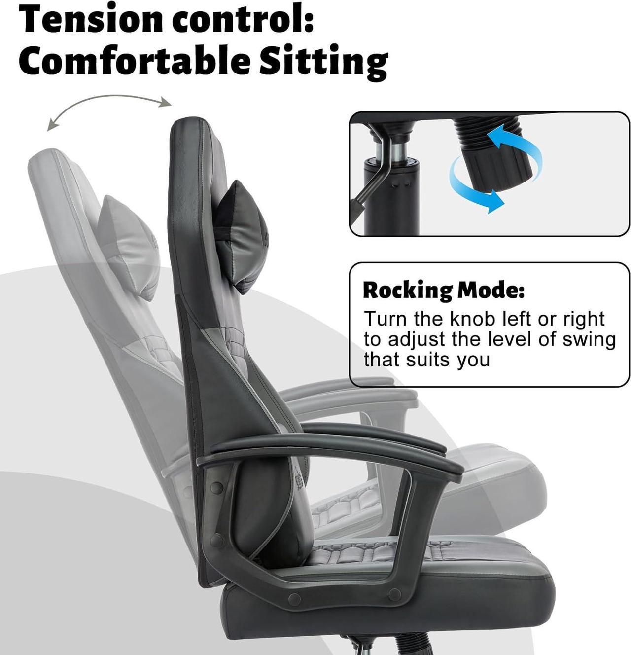 Alt view image 5 of 7 - Ergonomic Gaming Chair, High Back Pc Computer Desk Office Chair, Video Game Chairs with Lumbar Support, Height Adjustable Comfy Rocking Massage Gaming Chair for Adults Women Men