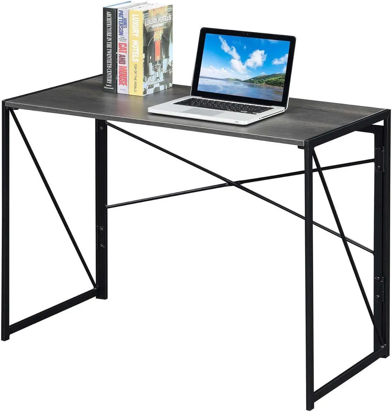 Alt view image 4 of 7 - Convenience Concepts Xtra Folding Desk 39.5" - Contemporary Office Table, Lightweight Foldable Desk Modern Makeup Vanity & Crafts Table, No Tools Assembly, Easy to Store, Charcoal Gray/Black