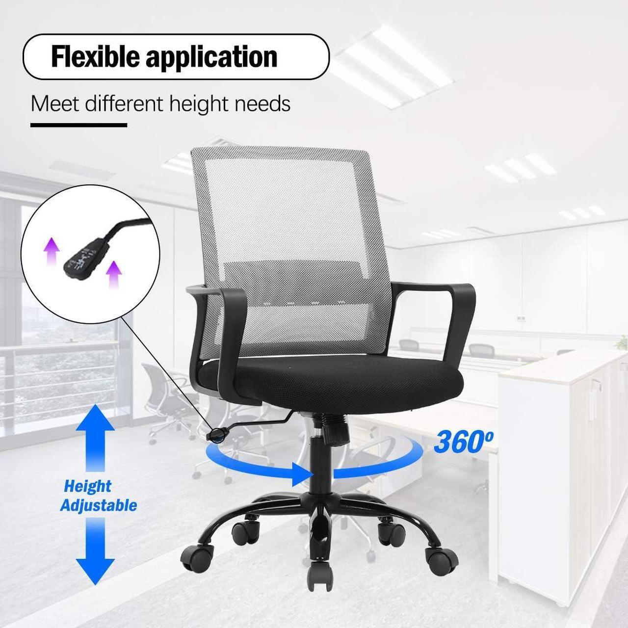 Alt view image 5 of 7 - Ergonomic Office Chair Desk Chair Computer Chair Mid Back Mesh Chair with Lumbar Support & Armrest Modern Adjustable Height Swivel Task Executive Chair for Women Men Adult, Grey