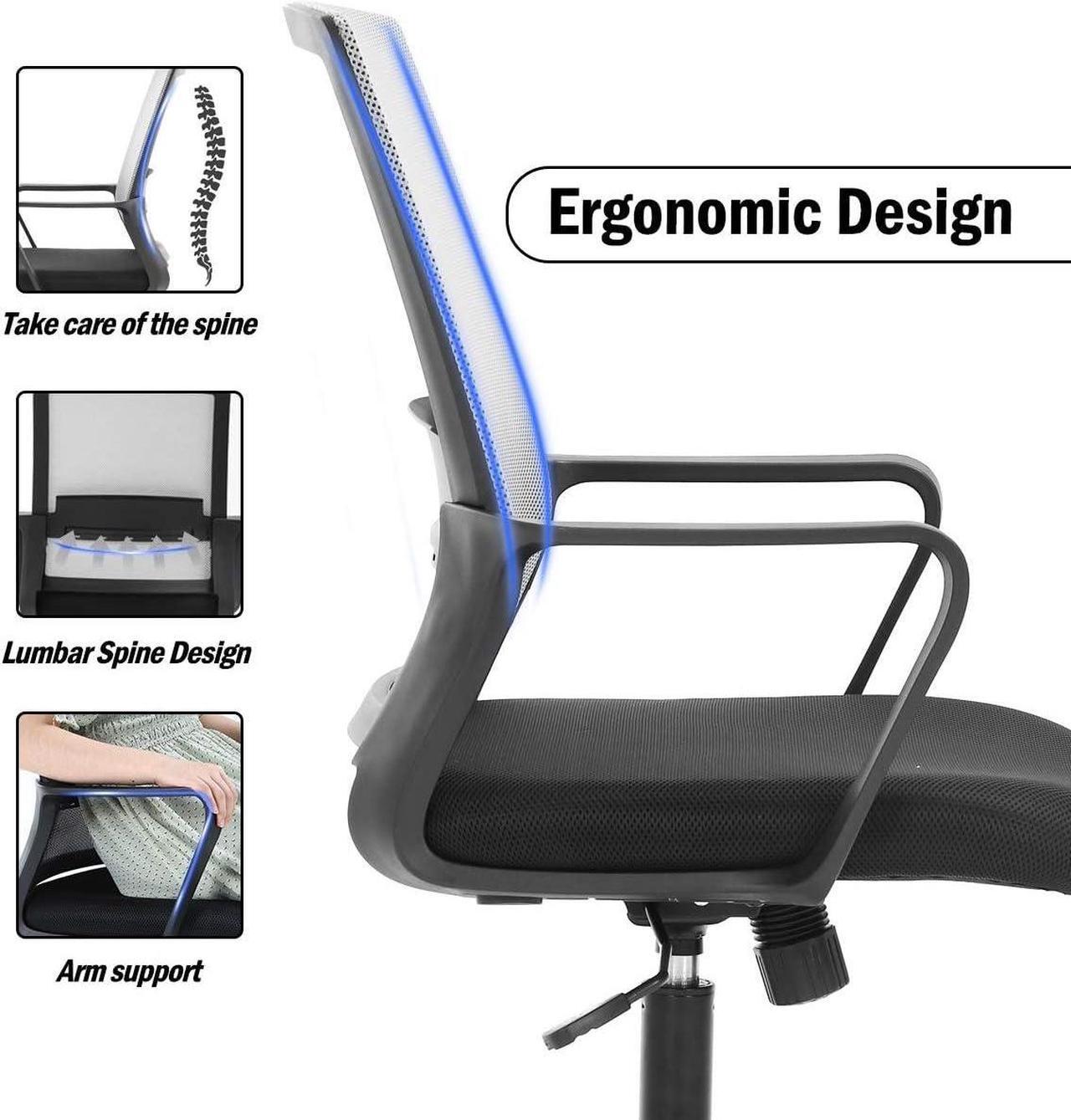 Alt view image 3 of 7 - Ergonomic Office Chair Desk Chair Computer Chair Mid Back Mesh Chair with Lumbar Support & Armrest Modern Adjustable Height Swivel Task Executive Chair for Women Men Adult, Grey