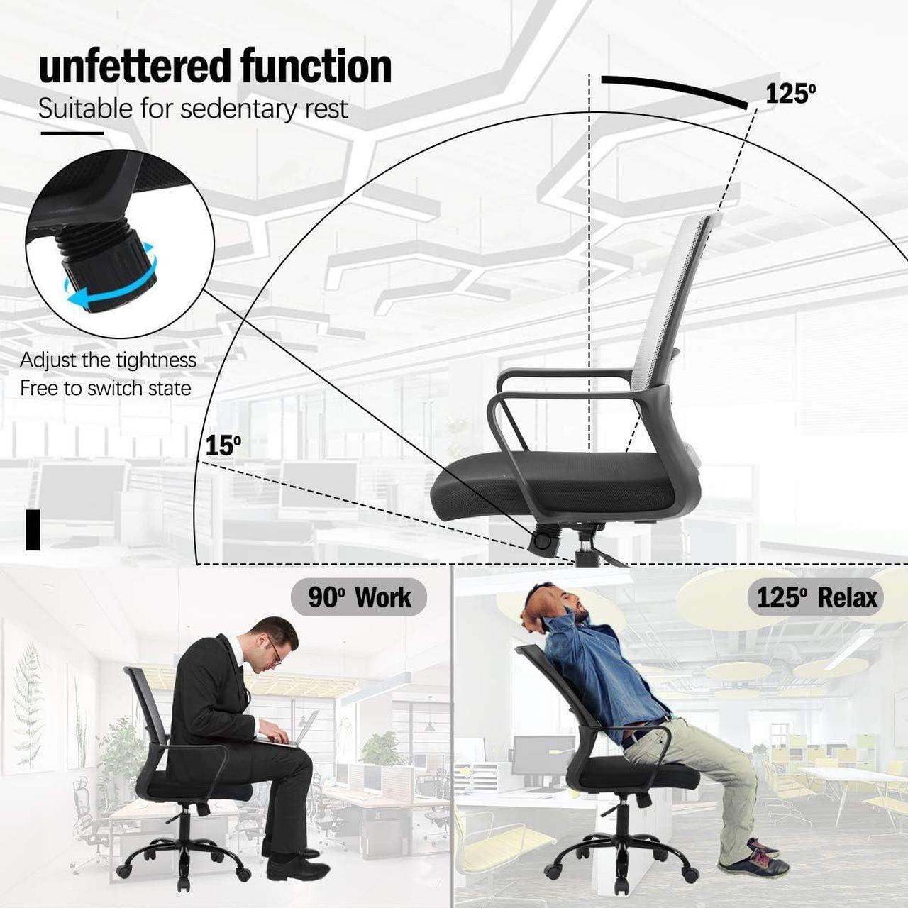 Alt view image 4 of 7 - Ergonomic Office Chair Desk Chair Computer Chair Mid Back Mesh Chair with Lumbar Support & Armrest Modern Adjustable Height Swivel Task Executive Chair for Women Men Adult, Grey