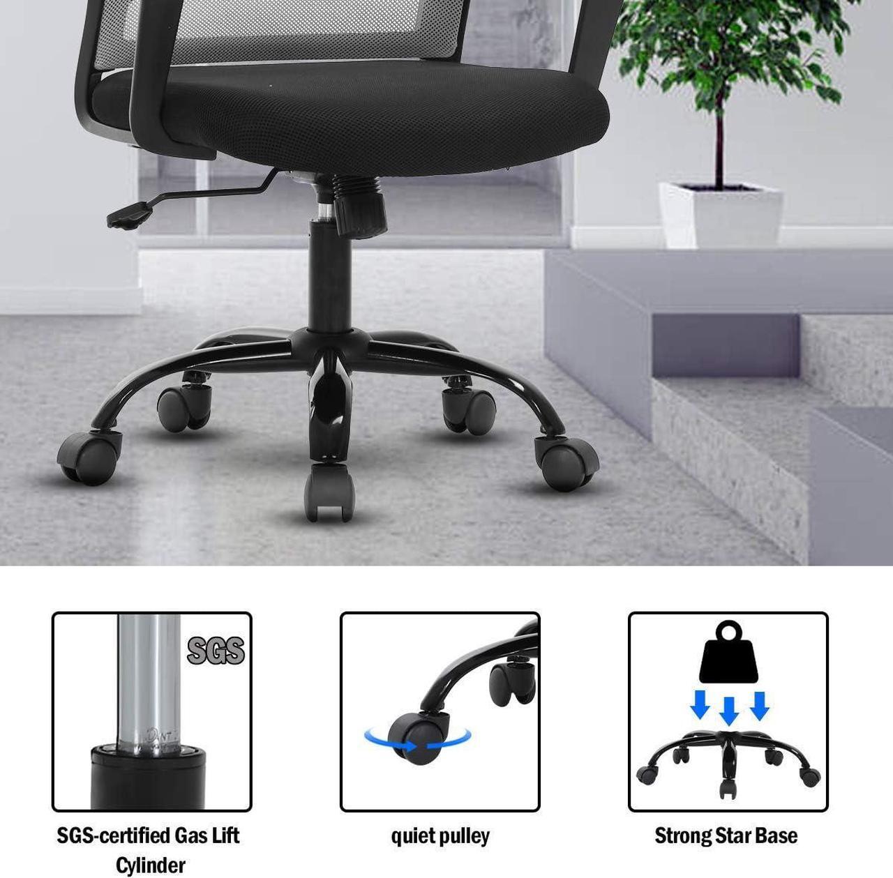 Alt view image 6 of 7 - Ergonomic Office Chair Desk Chair Computer Chair Mid Back Mesh Chair with Lumbar Support & Armrest Modern Adjustable Height Swivel Task Executive Chair for Women Men Adult, Grey