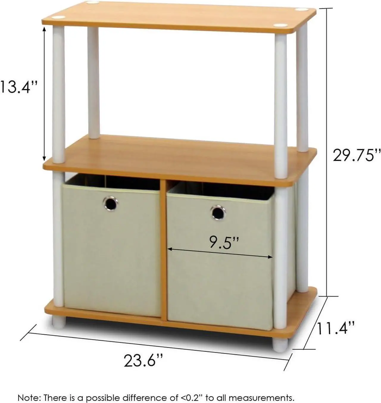 Alt view image 2 of 5 - Furinno Go Green 3-Tier 2-Bin Multi-Purpose Storage Shelf (Set of 2), Beech