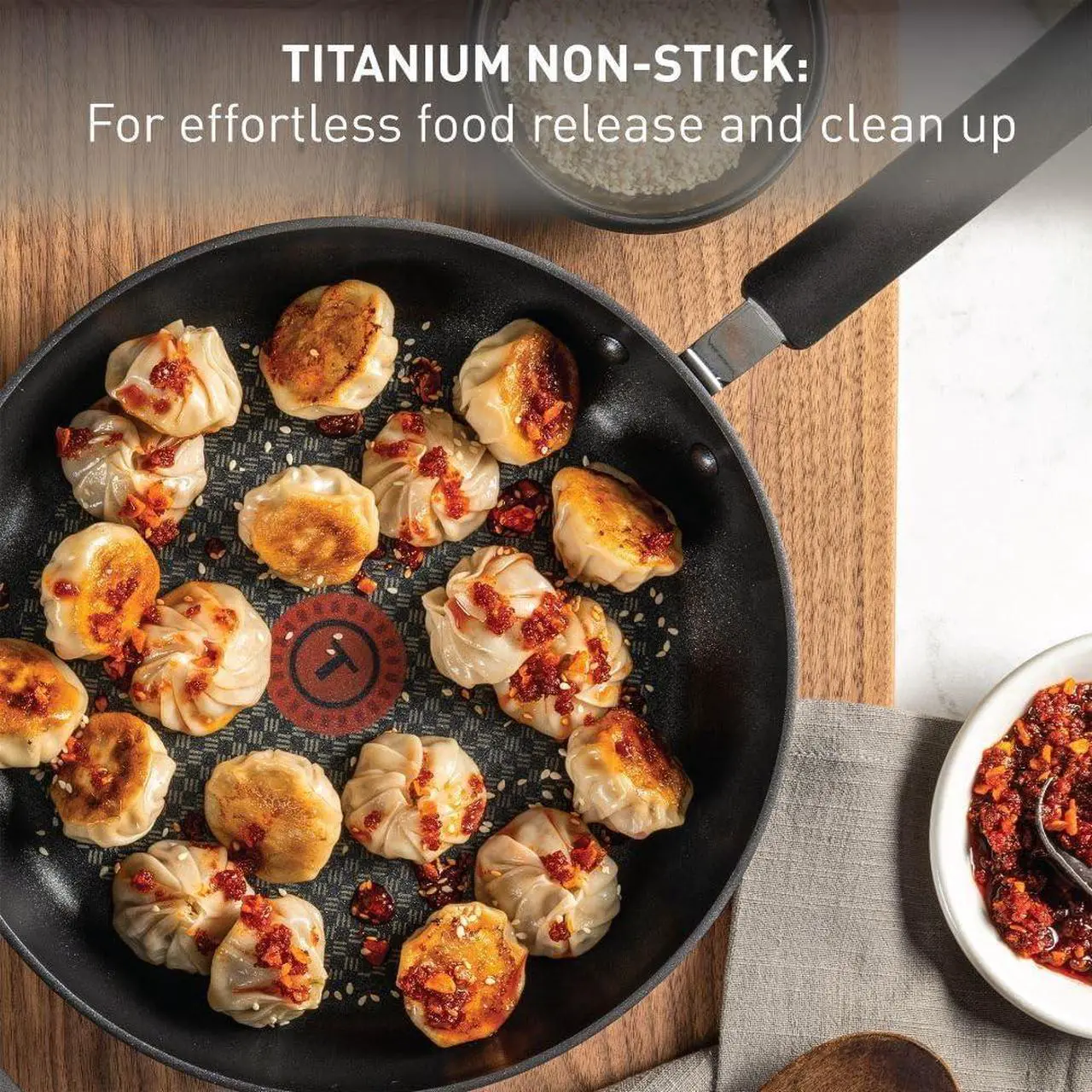 Alt view image 3 of 7 - T-fal Ultimate Hard Anodized Nonstick Fry Pan Set 2 Piece, 10, 12 Inch, Oven Broiler Safe 400F, Cookware, Pots and Pans Set Non Stick, Kitchen Frying Pans, Cooking Skillets, Dishwasher Safe, Grey
