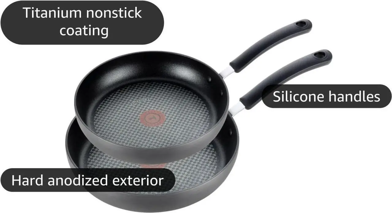 Alt view image 4 of 7 - T-fal Ultimate Hard Anodized Nonstick Fry Pan Set 2 Piece, 10, 12 Inch, Oven Broiler Safe 400F, Cookware, Pots and Pans Set Non Stick, Kitchen Frying Pans, Cooking Skillets, Dishwasher Safe, Grey