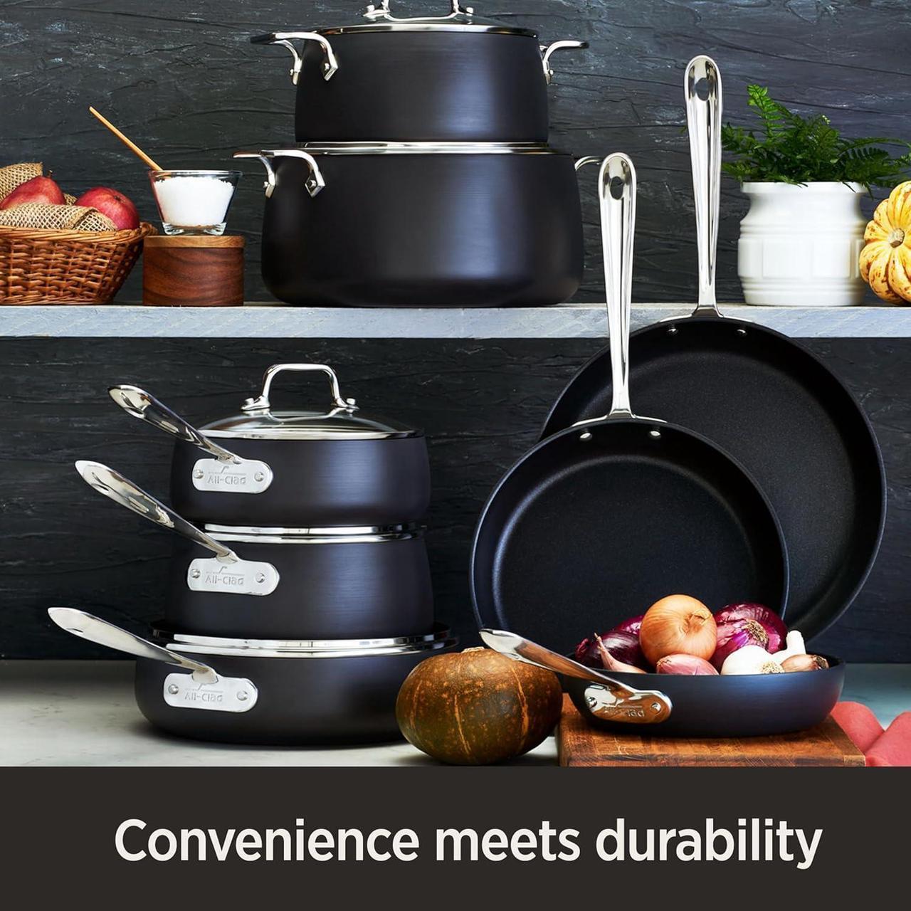 Alt view image 3 of 7 - All-Clad HA1 Hard Anodized Non Stick Fry Pan Set 2 Piece, 8, 10 Inch, Induction, Oven Broiler Safe 500F, Pots and Pans Set, Kitchen Frying Pans, Skillets, Premium Cookware, Home, Dishwasher Safe Black