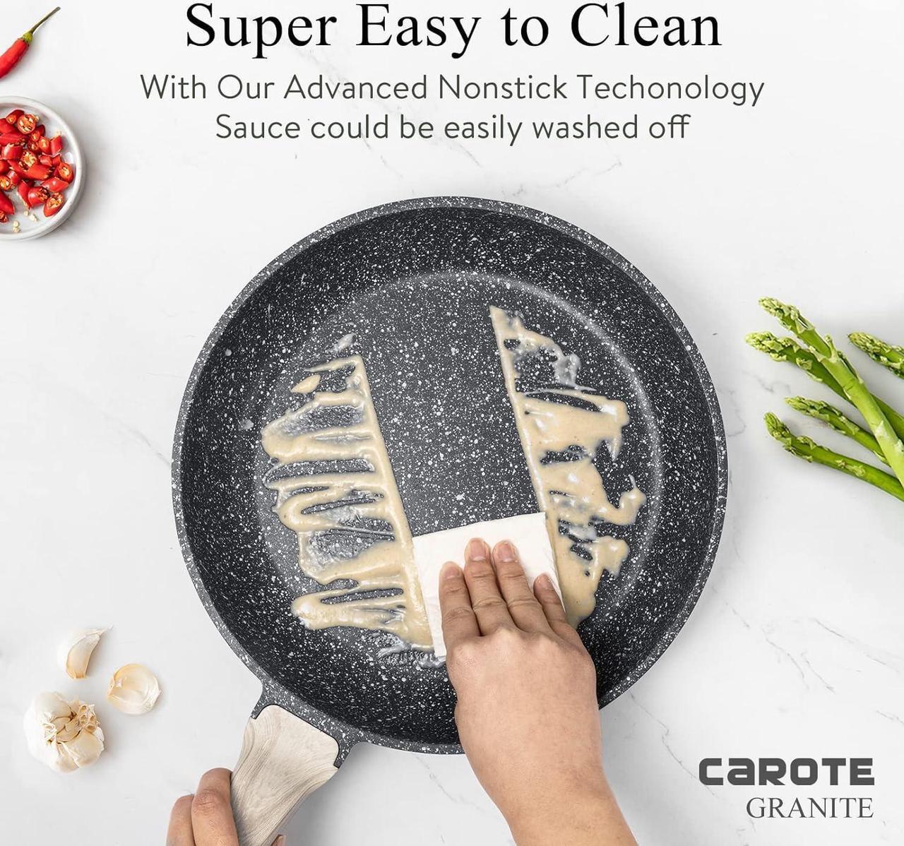 Alt view image 2 of 5 - CAROTE Nonstick Frying Pan Skillet,Non Stick Granite Fry Pan Egg Pan Omelet Pans, Stone Cookware Chef's Pan, PFOA Free,Induction Compatible(Classic Granite, 8-Inch)