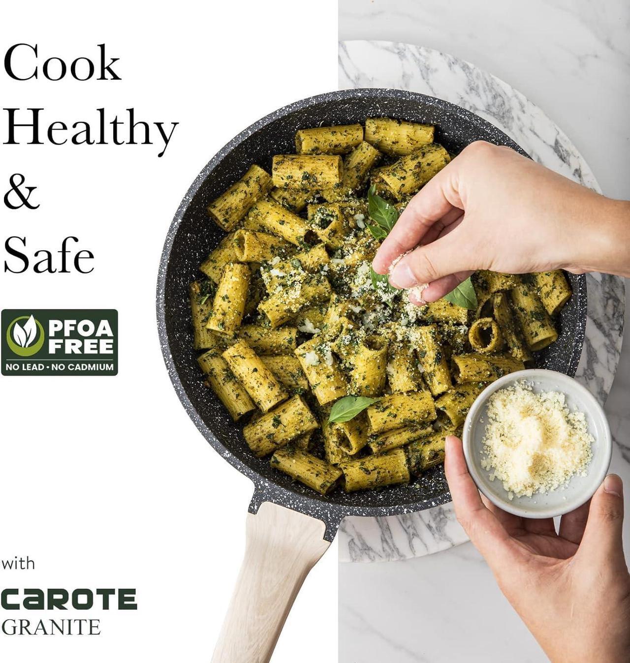 Alt view image 4 of 5 - CAROTE Nonstick Frying Pan Skillet,Non Stick Granite Fry Pan Egg Pan Omelet Pans, Stone Cookware Chef's Pan, PFOA Free,Induction Compatible(Classic Granite, 8-Inch)
