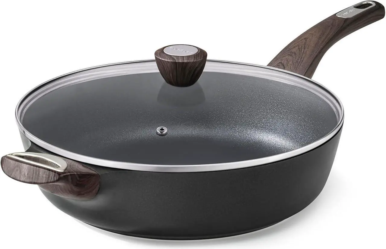 Main image of SENSARTE Nonstick Frying Pan Skillet with Lid, 12 Inch Large Deep Frying Pan, 5 Qt Non Stick Saute Pan with Cover, Induction Pan, Healthy Non Toxic Cooking Pan with Helper Handle, PFOA PFOS Free