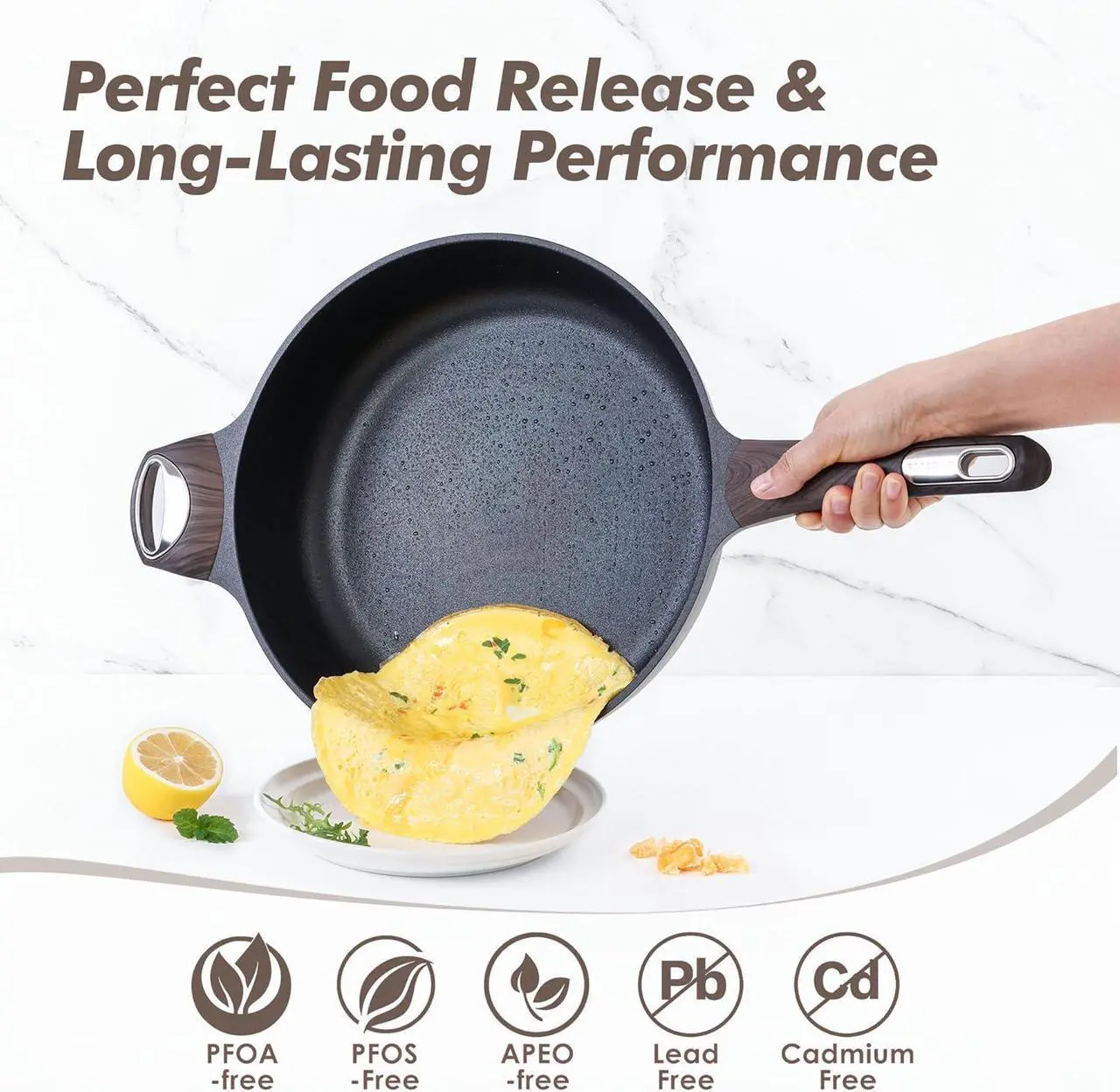 Alt view image 2 of 7 - SENSARTE Nonstick Frying Pan Skillet with Lid, 12 Inch Large Deep Frying Pan, 5 Qt Non Stick Saute Pan with Cover, Induction Pan, Healthy Non Toxic Cooking Pan with Helper Handle, PFOA PFOS Free