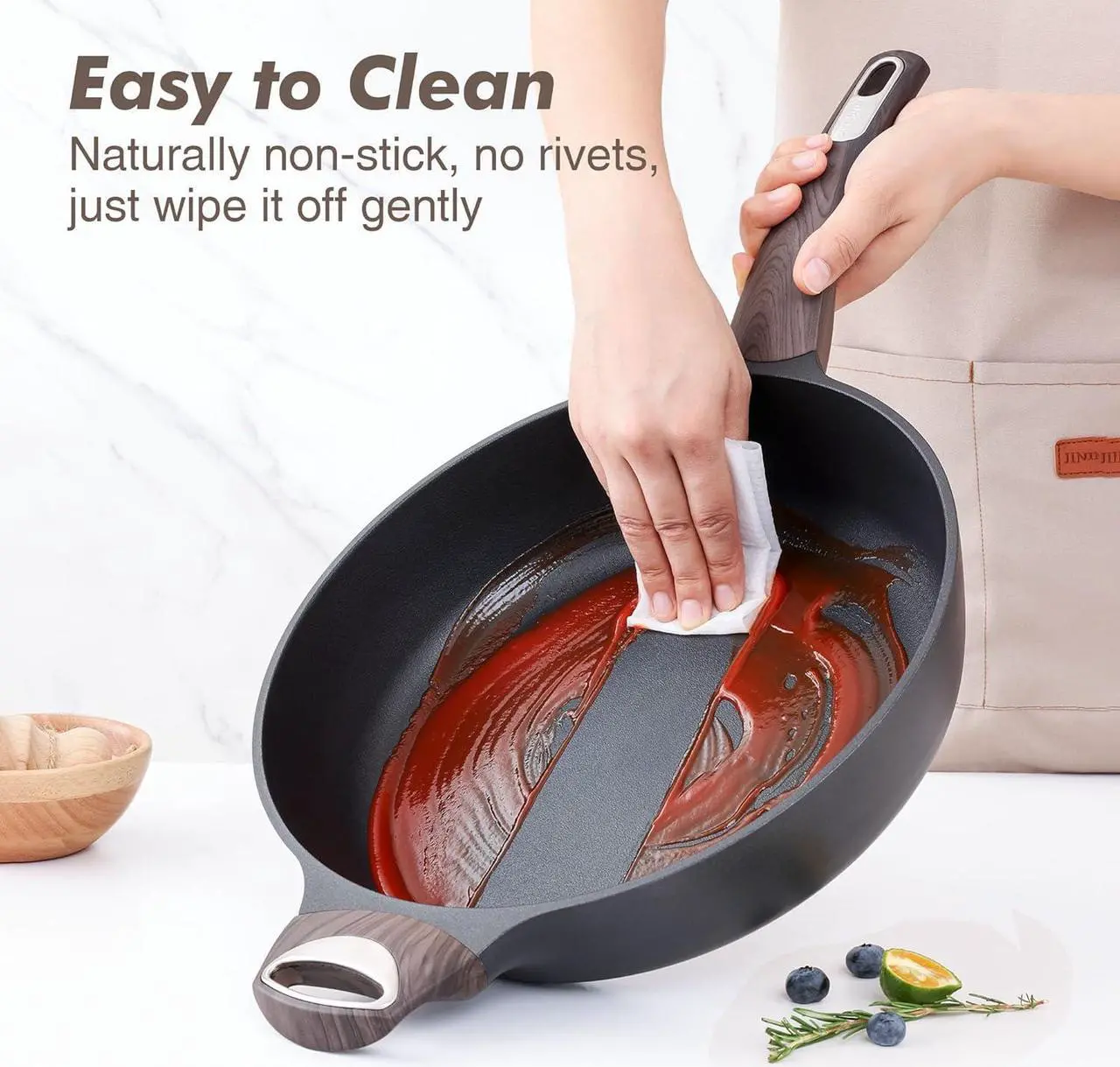 Alt view image 5 of 7 - SENSARTE Nonstick Frying Pan Skillet with Lid, 12 Inch Large Deep Frying Pan, 5 Qt Non Stick Saute Pan with Cover, Induction Pan, Healthy Non Toxic Cooking Pan with Helper Handle, PFOA PFOS Free