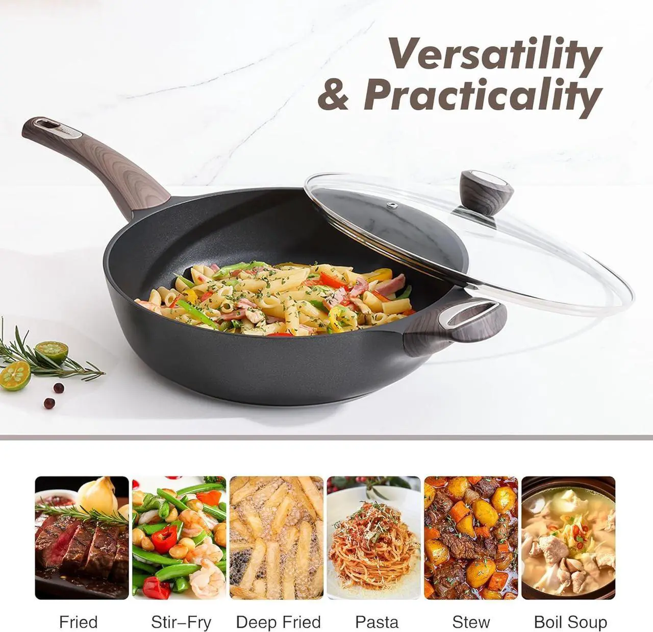 Alt view image 6 of 7 - SENSARTE Nonstick Frying Pan Skillet with Lid, 12 Inch Large Deep Frying Pan, 5 Qt Non Stick Saute Pan with Cover, Induction Pan, Healthy Non Toxic Cooking Pan with Helper Handle, PFOA PFOS Free