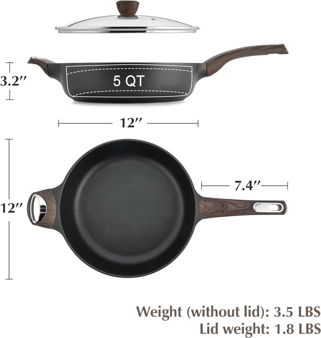 Alt view image 7 of 7 - SENSARTE Nonstick Frying Pan Skillet with Lid, 12 Inch Large Deep Frying Pan, 5 Qt Non Stick Saute Pan with Cover, Induction Pan, Healthy Non Toxic Cooking Pan with Helper Handle, PFOA PFOS Free