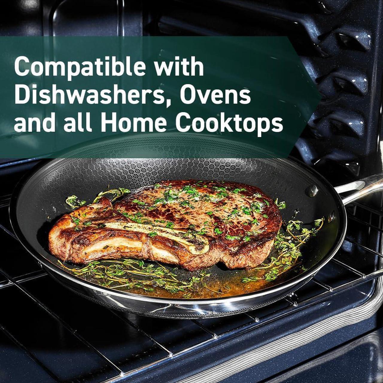 Alt view image 5 of 6 - HexClad Hybrid Nonstick 6-Piece Fry Pan Set, 8, 10 and 12-Inch Frying Pans with Tempered Glass Lids, Stay-Cool Handles, Dishwasher and Oven Safe, Induction Ready, Compatible with All Cooktops