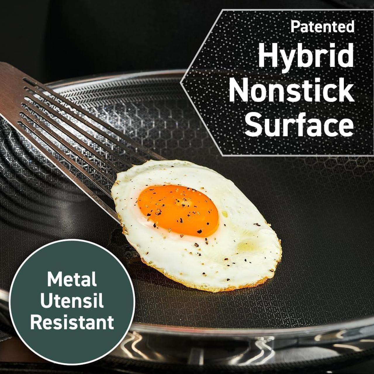Alt view image 4 of 6 - HexClad Hybrid Nonstick 6-Piece Fry Pan Set, 8, 10 and 12-Inch Frying Pans with Tempered Glass Lids, Stay-Cool Handles, Dishwasher and Oven Safe, Induction Ready, Compatible with All Cooktops