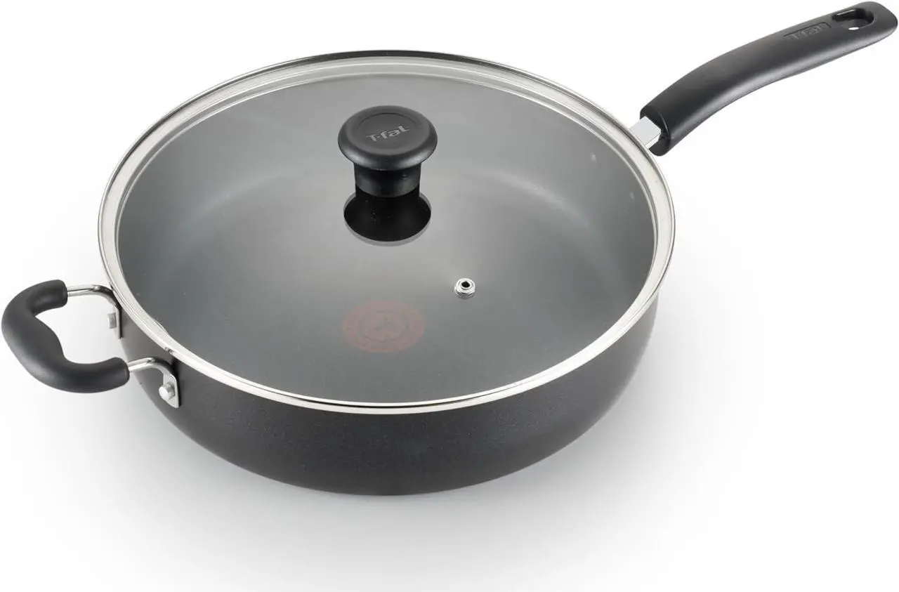 Main image of T-fal Specialty Nonstick Saute Pan with Glass Lid 5 Quart, Oven Broiler Safe 350F, Cookware, Deep Frying Pan with Handle, Skillet, Kitchen, Pots and Pans, Dishwasher Safe, Black