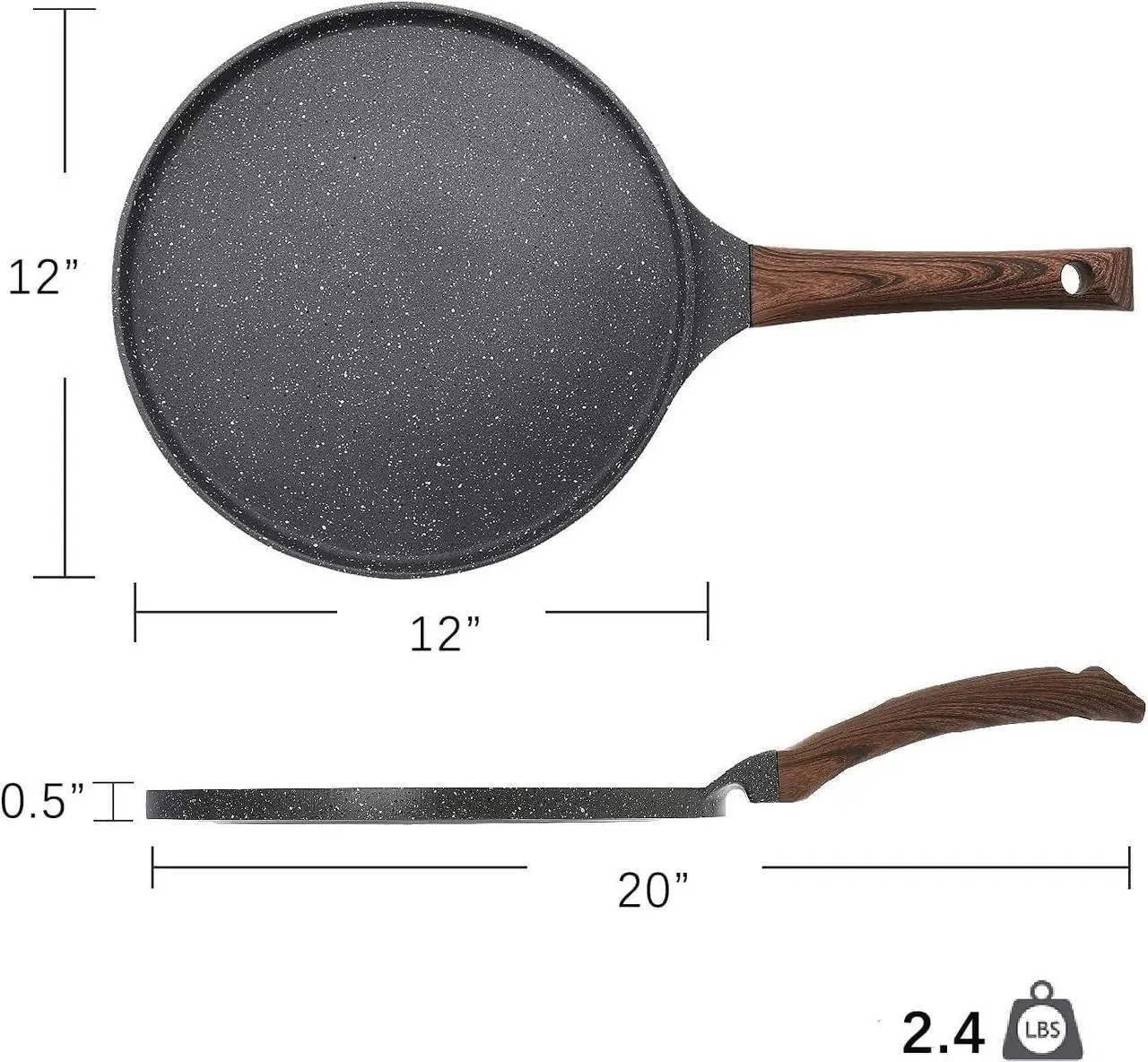 Alt view image 5 of 7 - SENSARTE Nonstick Crepe Pan, Swiss Granite Coating Dosa Pan Pancake Flat Skillet Tawa Griddle 12-Inch with Stay-Cool Handle, Induction Compatible, PFOA Free