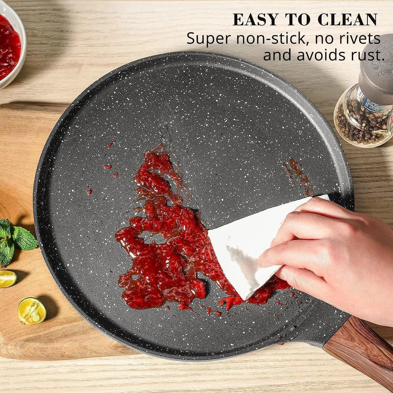 Alt view image 6 of 7 - SENSARTE Nonstick Crepe Pan, Swiss Granite Coating Dosa Pan Pancake Flat Skillet Tawa Griddle 12-Inch with Stay-Cool Handle, Induction Compatible, PFOA Free