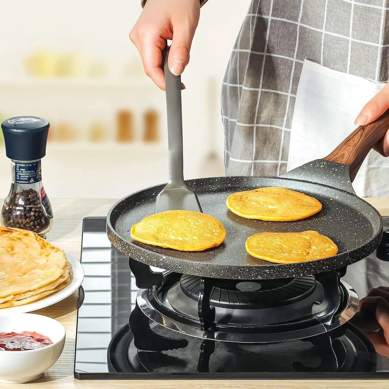 Alt view image 7 of 7 - SENSARTE Nonstick Crepe Pan, Swiss Granite Coating Dosa Pan Pancake Flat Skillet Tawa Griddle 12-Inch with Stay-Cool Handle, Induction Compatible, PFOA Free