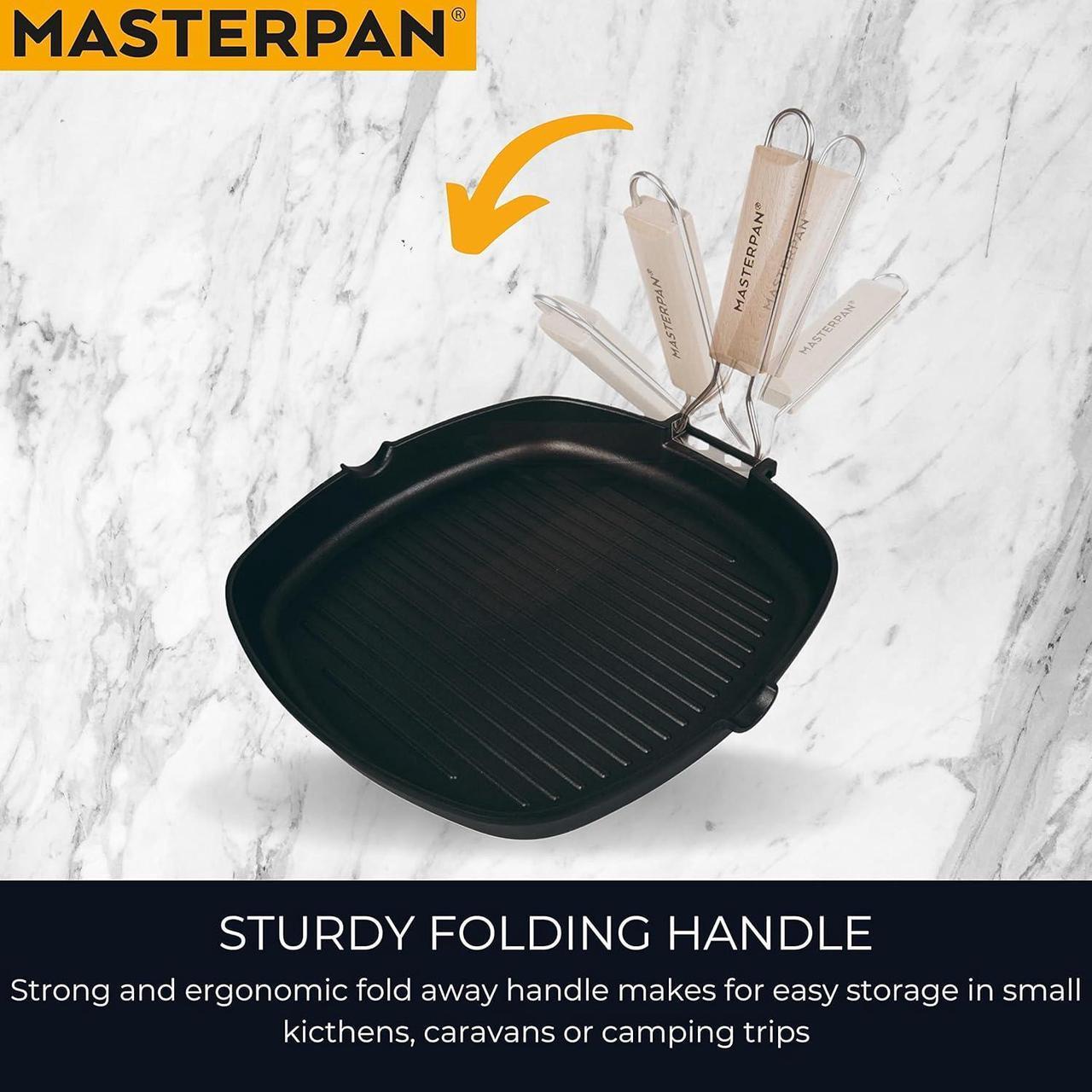 Alt view image 2 of 7 - Non-Stick Grill Pan with Folding Wooden Handle, 8", Black and Brown