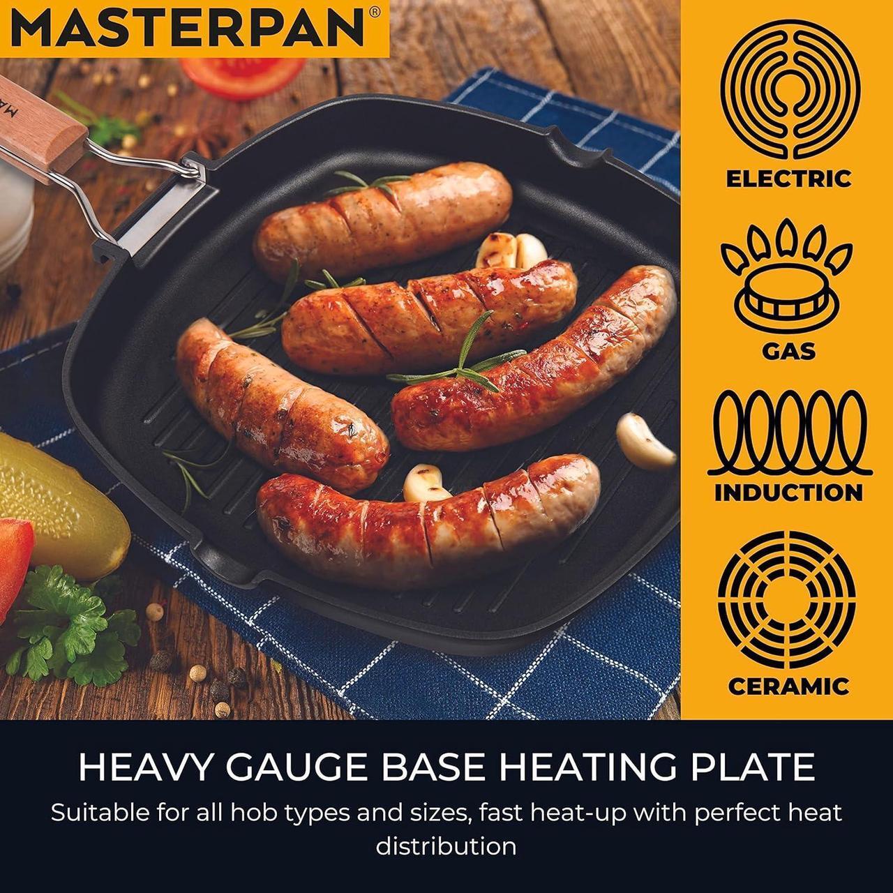 Alt view image 3 of 7 - Non-Stick Grill Pan with Folding Wooden Handle, 8", Black and Brown