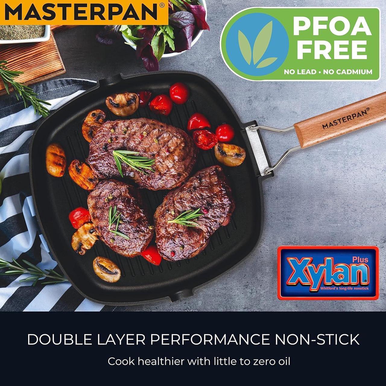 Alt view image 4 of 7 - Non-Stick Grill Pan with Folding Wooden Handle, 8", Black and Brown