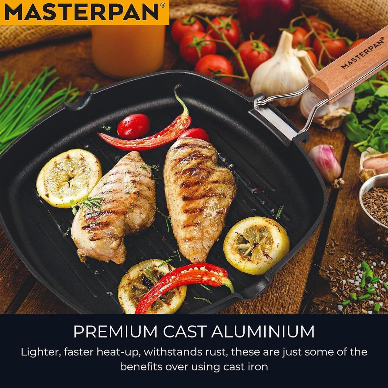 Alt view image 5 of 7 - Non-Stick Grill Pan with Folding Wooden Handle, 8", Black and Brown