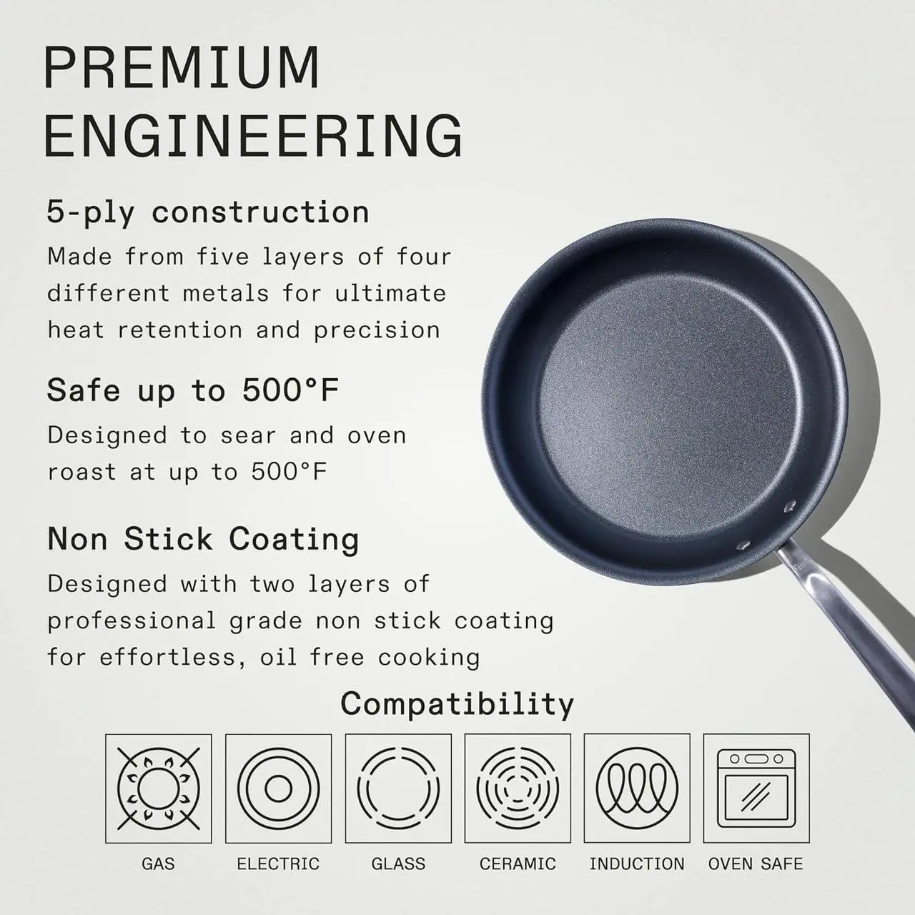Alt view image 3 of 6 - Made In Cookware - ProCoat 10" Non Stick Frying Pan (Graphite) - 5 Ply Stainless Clad Nonstick - Professional Cookware - Crafted in USA - Induction Compatible