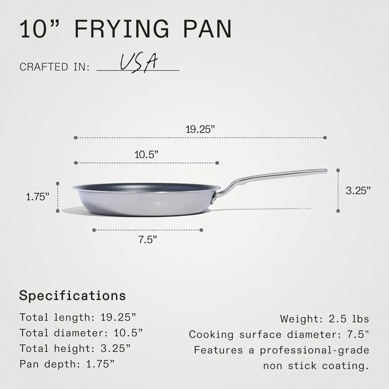Alt view image 5 of 6 - Made In Cookware - ProCoat 10" Non Stick Frying Pan (Graphite) - 5 Ply Stainless Clad Nonstick - Professional Cookware - Crafted in USA - Induction Compatible