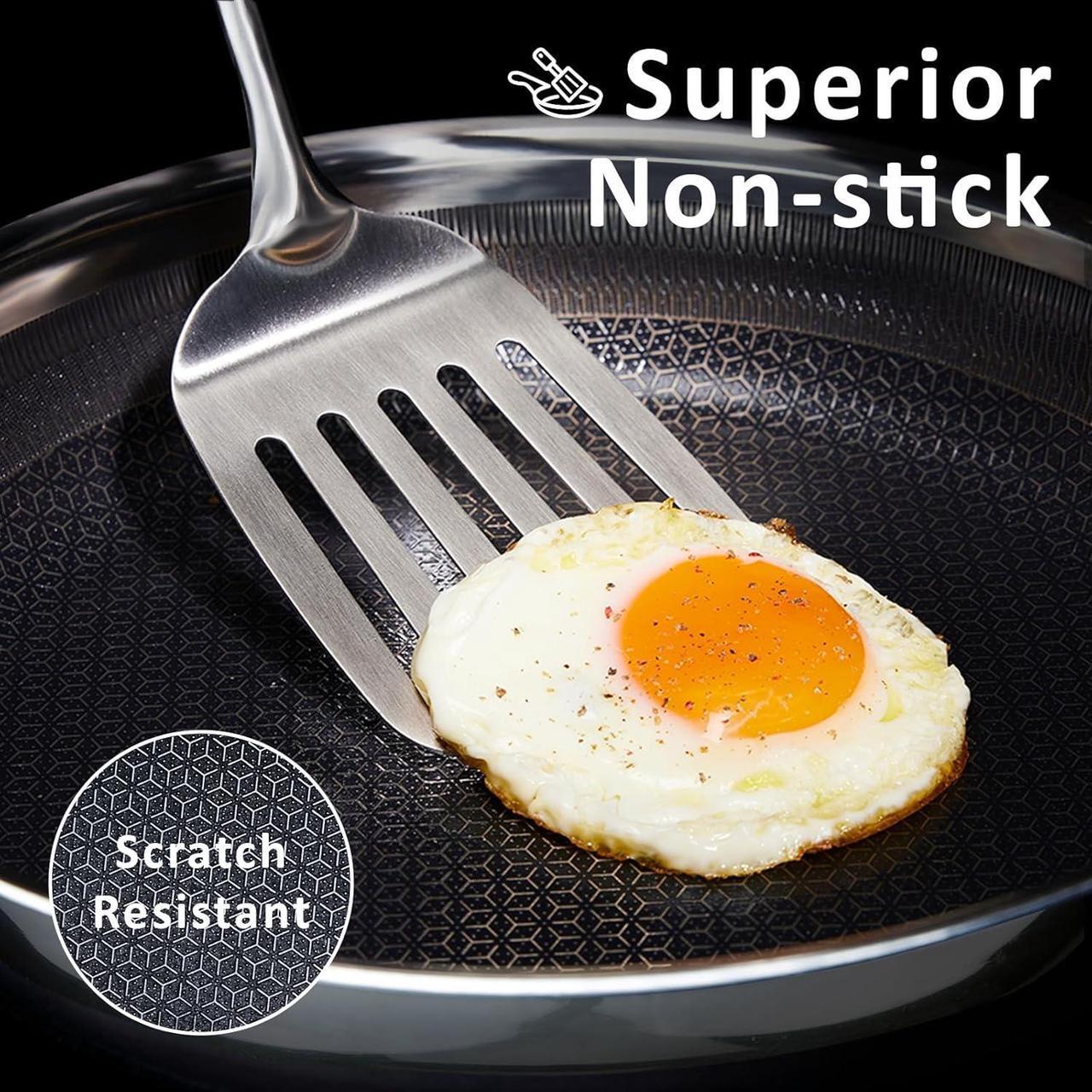 Alt view image 2 of 7 - 8" Non Stick Frying Pans, Hybrid Ceramic Stainless Steel Pan, Skillet with Stay-Cool Handle, Non Toxic, PFAS PFOA PTFE Free, Dishwasher & Oven Safe, Induction, Compatible with All Cooktops
