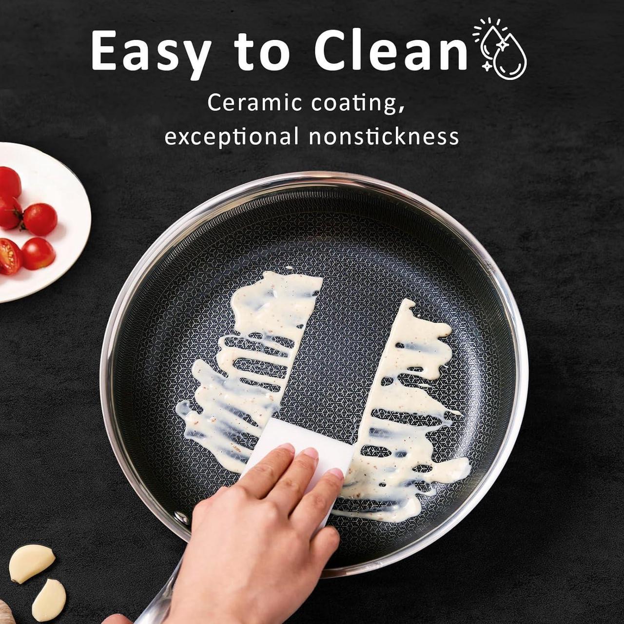 Alt view image 4 of 7 - 8" Non Stick Frying Pans, Hybrid Ceramic Stainless Steel Pan, Skillet with Stay-Cool Handle, Non Toxic, PFAS PFOA PTFE Free, Dishwasher & Oven Safe, Induction, Compatible with All Cooktops