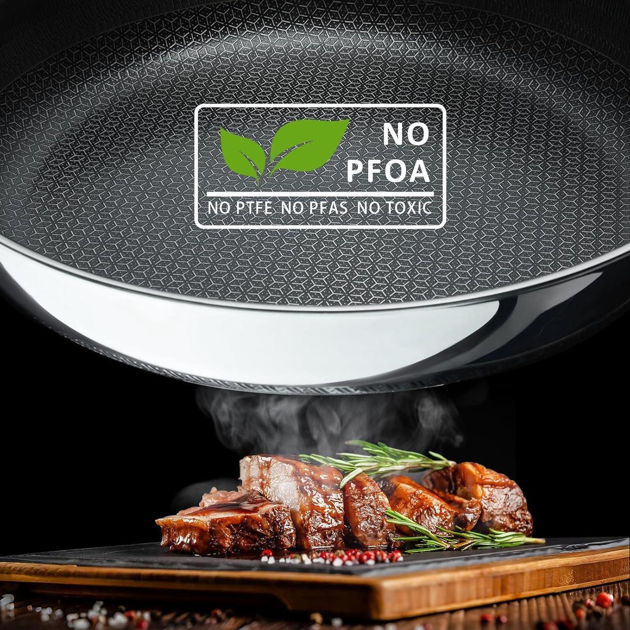 Alt view image 3 of 7 - 8" Non Stick Frying Pans, Hybrid Ceramic Stainless Steel Pan, Skillet with Stay-Cool Handle, Non Toxic, PFAS PFOA PTFE Free, Dishwasher & Oven Safe, Induction, Compatible with All Cooktops