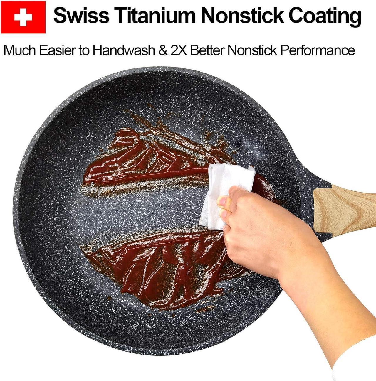 Alt view image 2 of 6 - 8 Inch Nonstick Skillet Frying Pan Egg Pan Omelet Pan, Nonstick Cookware Granite Coating, 100% PFOA free Cookware Pan, Healthy Nonstick Stone Frying Chef's Pan Skillet