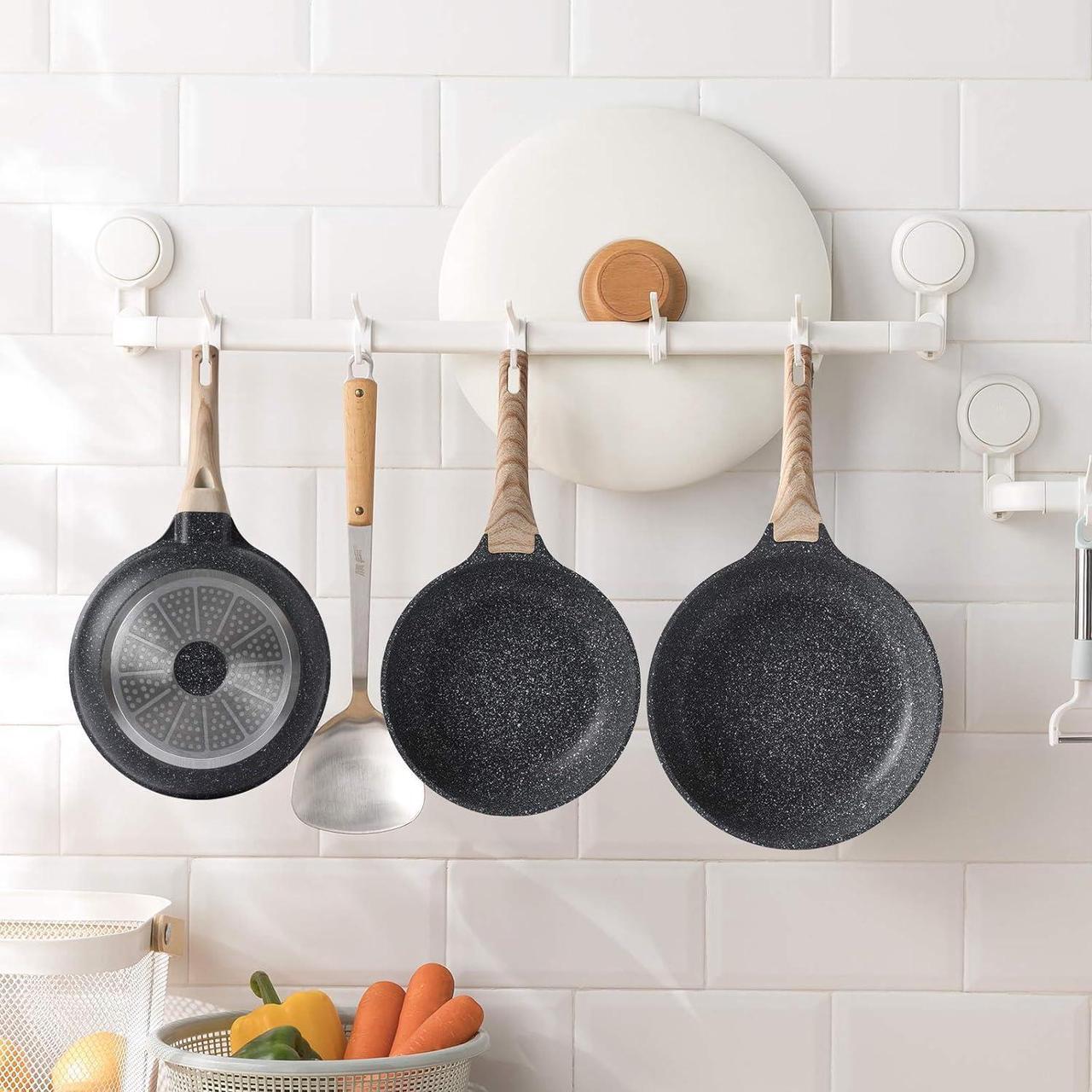 Alt view image 6 of 6 - 8 Inch Nonstick Skillet Frying Pan Egg Pan Omelet Pan, Nonstick Cookware Granite Coating, 100% PFOA free Cookware Pan, Healthy Nonstick Stone Frying Chef's Pan Skillet