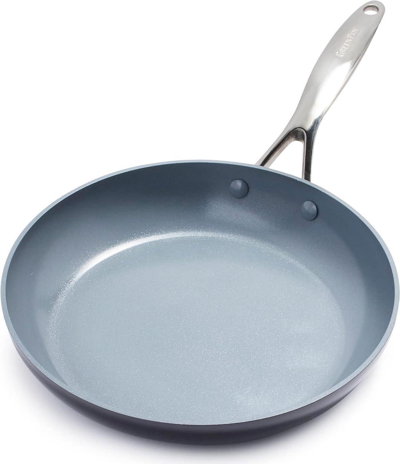 Main image of GreenPan Valencia Pro 12" Skillet, PFOA and PFAS-Free, Healthy Ceramic Nonstick: Hard Anodized Pan for Non-Toxic Cooking Induction & Dishwasher Safe Oven-Safe to 600°F Easy Clean, Gray