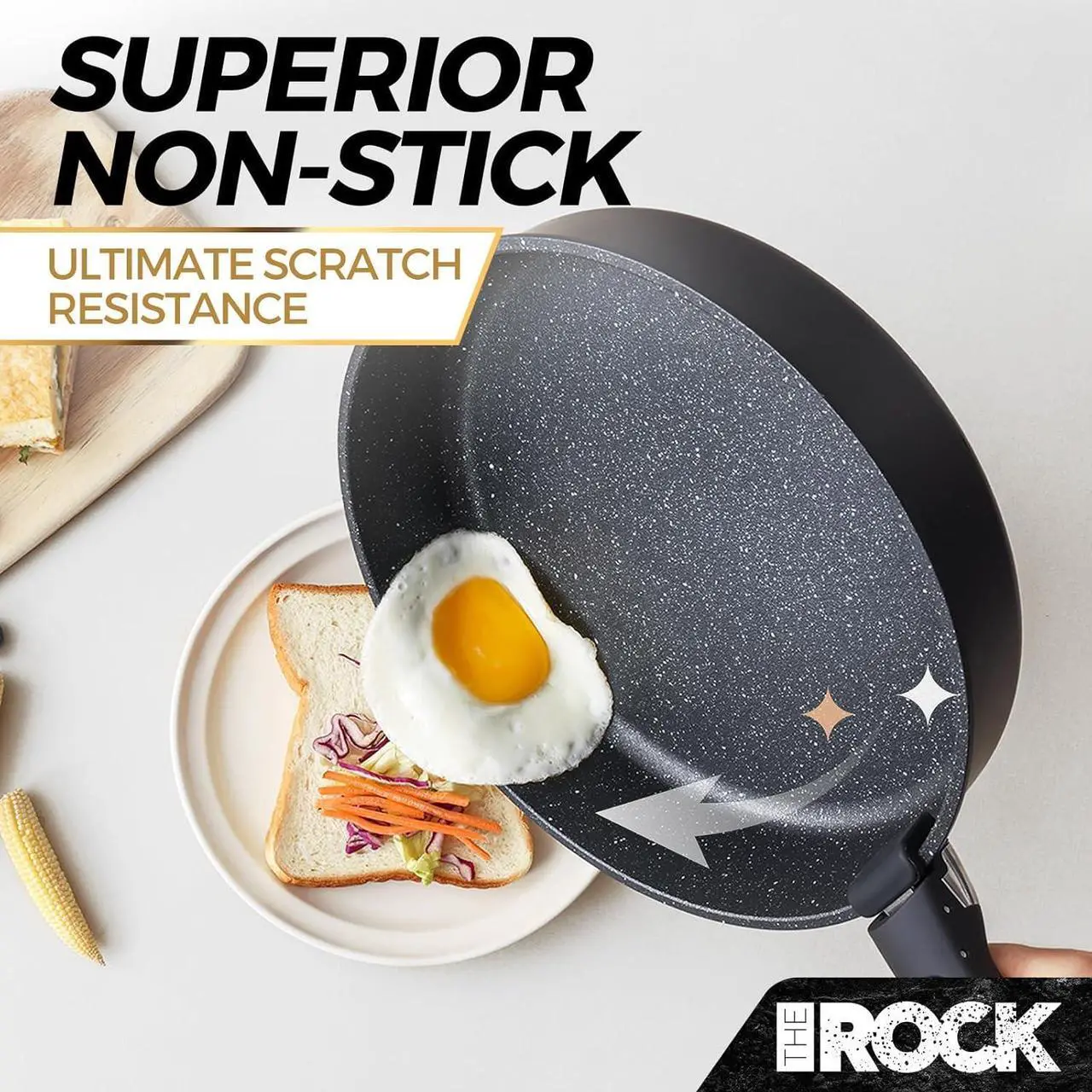 Alt view image 5 of 7 - THE ROCK SMART SPACE 16pc Nonstick Pots and Pans Set with ROCK.TEC, Stackable Cookware Set with Detachable Handles, Scratch/Stain/Crack Proof, Induction Ready, Oven & Dishwasher Safe, PFOA-Free, Black