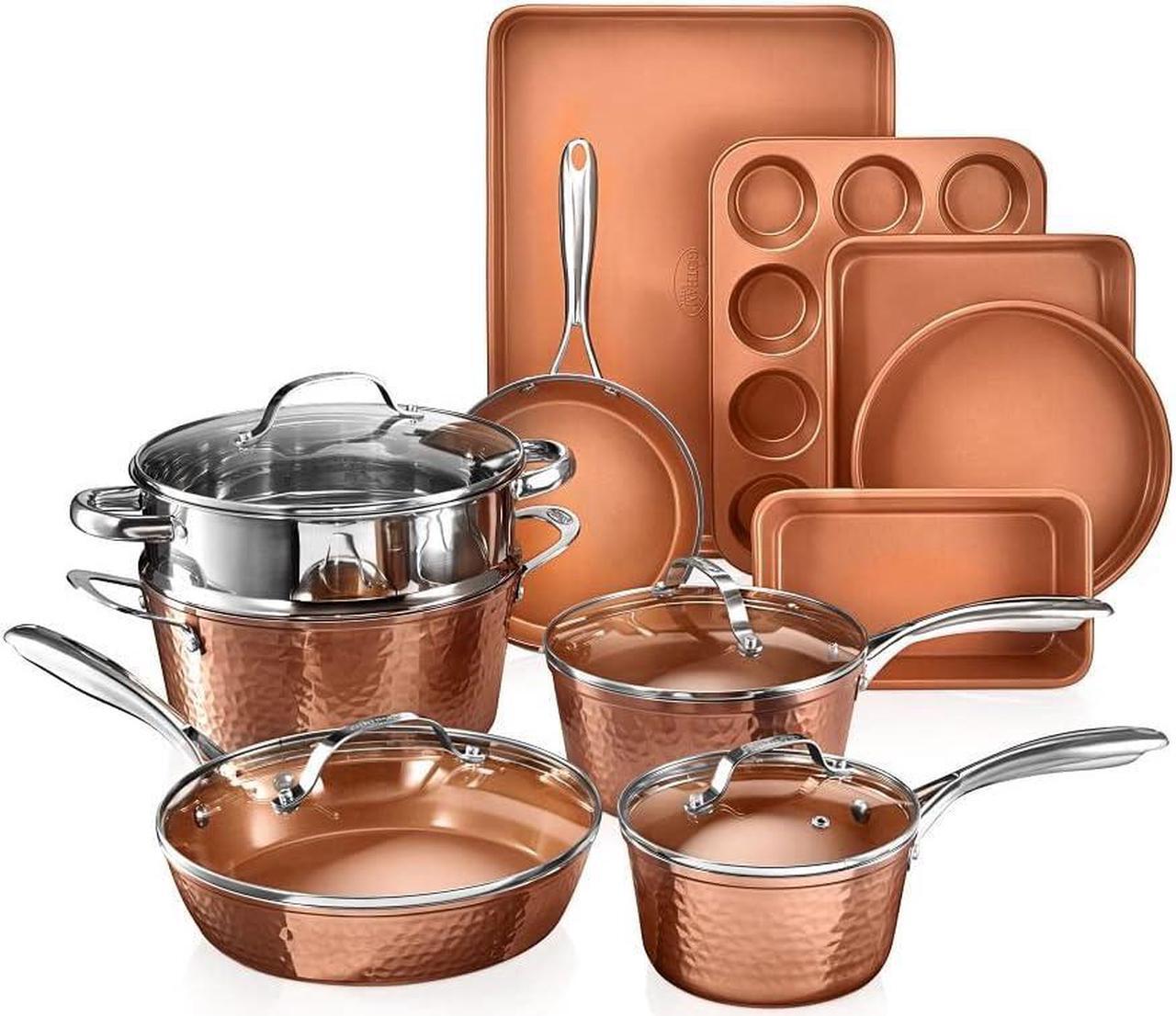 Main image of Gotham Steel Hammered 15 Pc Ceramic Pots and Pans Set Non Stick Cookware Set, Kitchen Cookware Sets, Ceramic Cookware Set with Non Toxic Cookware, Copper Pot and Pan Set, Oven & Dishwasher Safe