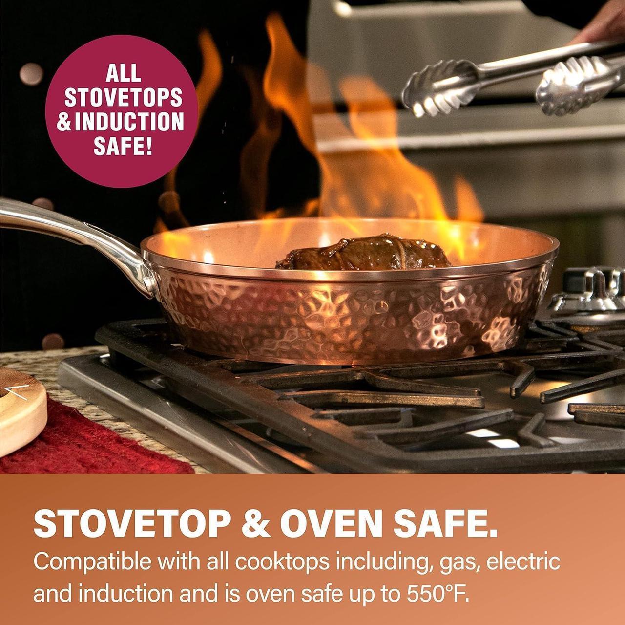 Alt view image 4 of 6 - Gotham Steel Hammered 15 Pc Ceramic Pots and Pans Set Non Stick Cookware Set, Kitchen Cookware Sets, Ceramic Cookware Set with Non Toxic Cookware, Copper Pot and Pan Set, Oven & Dishwasher Safe