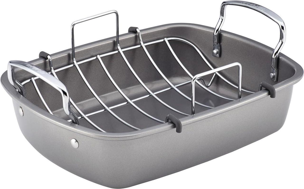 Main image of Circulon Nonstick Roasting Pan / Roaster with Rack - 17 Inch x 13 Inch, Gray