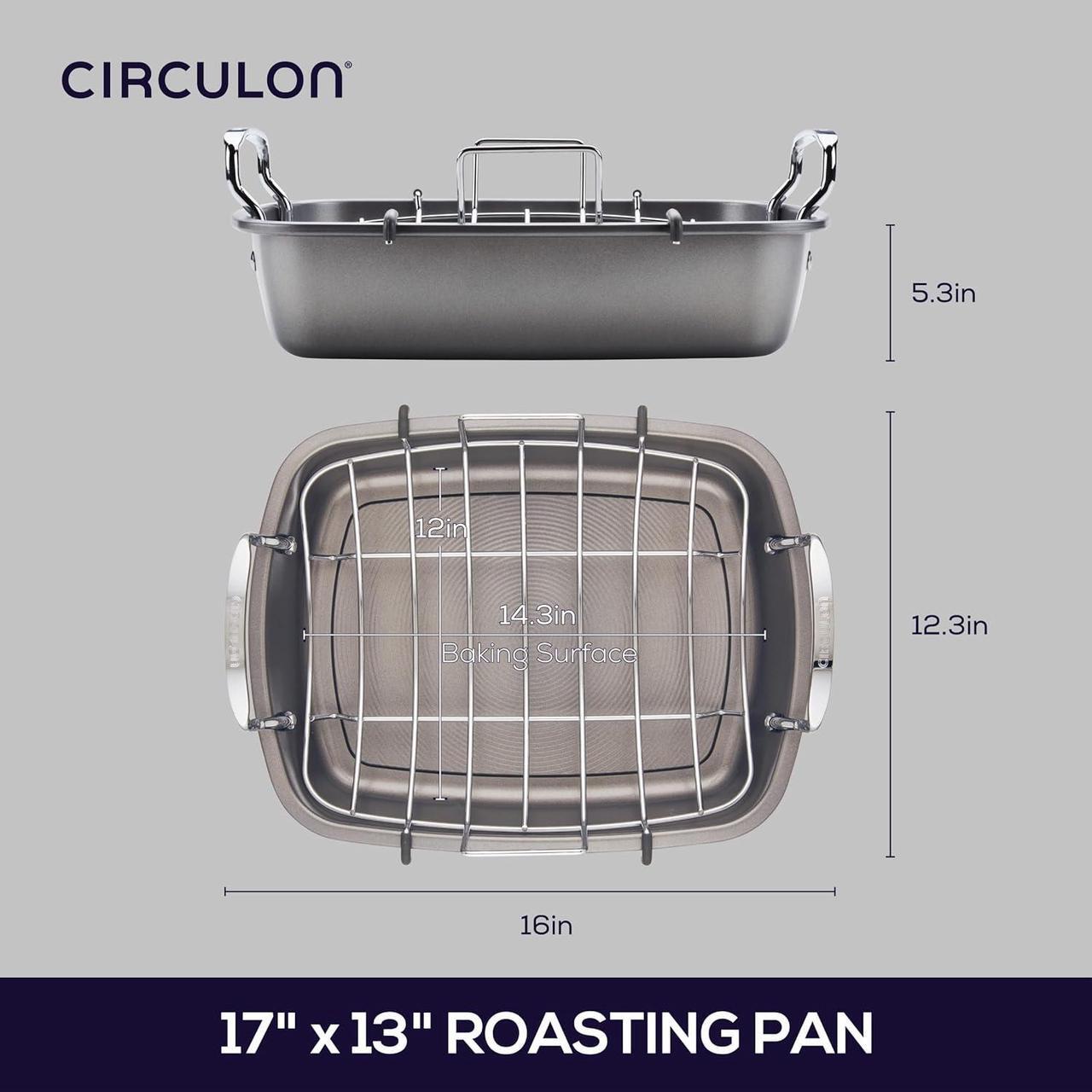 Alt view image 5 of 7 - Circulon Nonstick Roasting Pan / Roaster with Rack - 17 Inch x 13 Inch, Gray