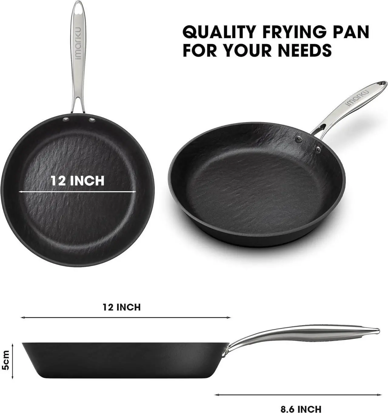 Alt view image 7 of 7 - imarku Non Stick Frying Pans - 12 inch Frying Pan Nonstick Skillet, Egg Pan Omelette with Cool Stainless Steel Handle, Dishwasher Safe, Free of PFAS&PFOA, Easy Cleanup, Oven Safe Cooking Pan