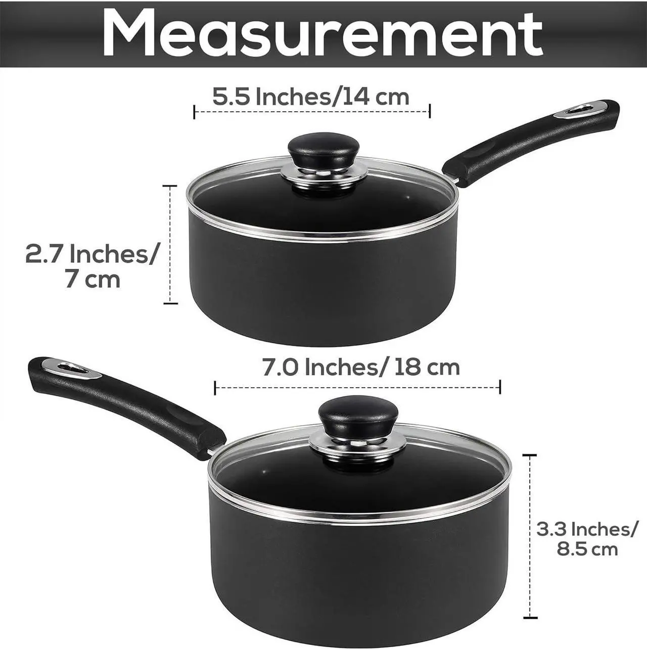 Alt view image 2 of 6 - Utopia Kitchen Nonstick Saucepan Set with Lid, 1 Quart and 2 Quarts Multipurpose Pots Set for Home Kitchen or Restaurant (Grey-Black)