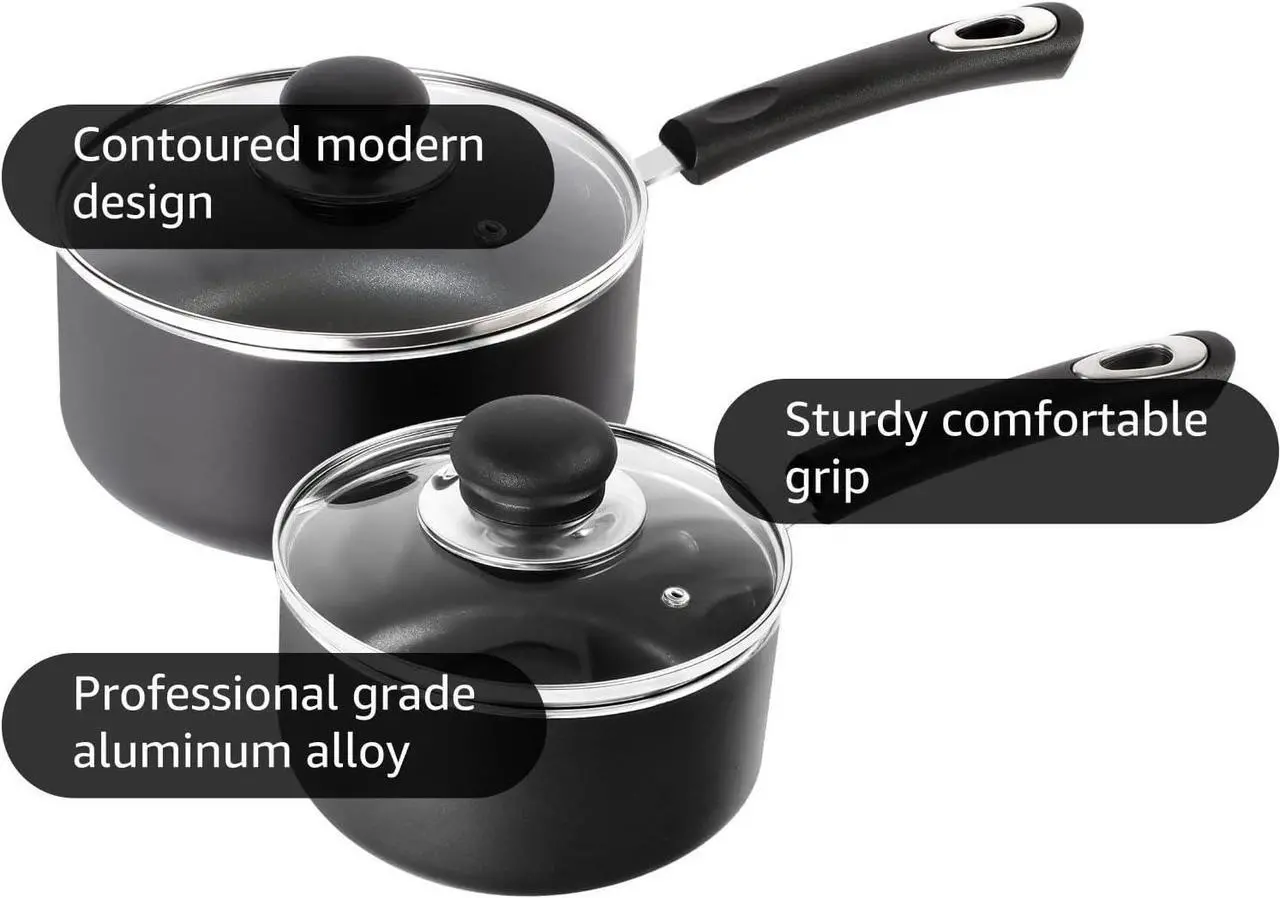 Alt view image 4 of 6 - Utopia Kitchen Nonstick Saucepan Set with Lid, 1 Quart and 2 Quarts Multipurpose Pots Set for Home Kitchen or Restaurant (Grey-Black)